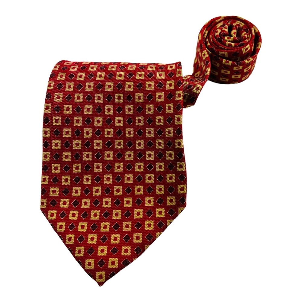 Coach Red‎ w/ Gold Square Silk Tie Mens Size 3.75"W 56"L